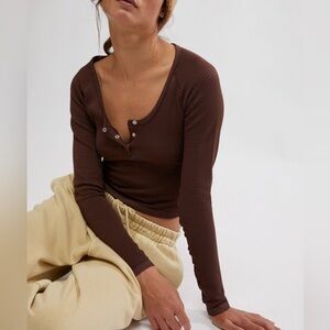 NWT Free People Movement Bail Out Long Sleeve Brown Layer Crop Top Size XS